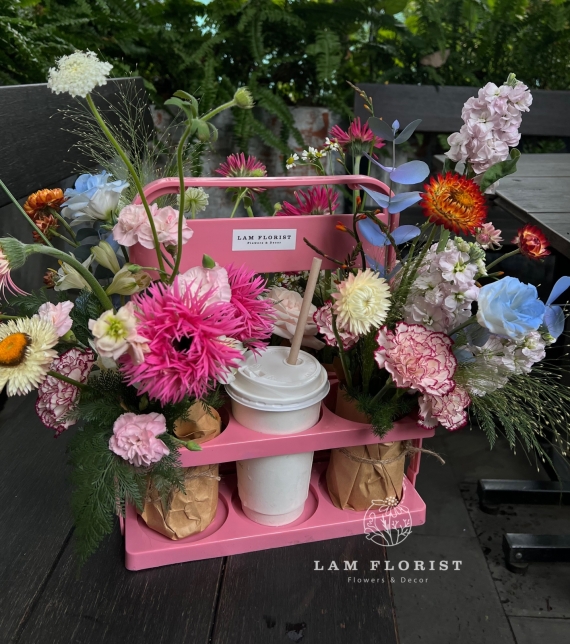Giỏ hoa coffee-flower màu hồng