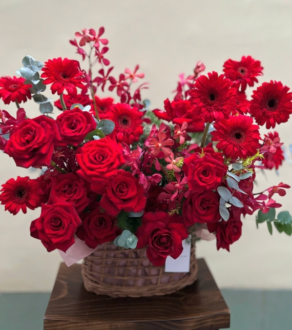 Hoa giỏ tone Đỏ rực rỡ