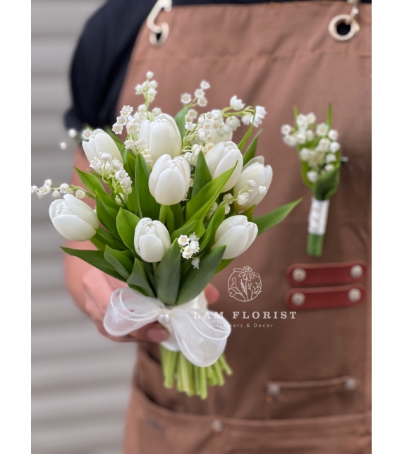 Bó Hoa Cưới Linh Lan & Tulip Trắng – Tinh Khôi Vĩnh Cửu