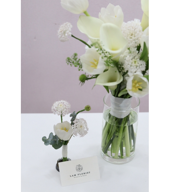 Bó Hoa Cô Dâu tone trắng - Calla Lily, Tulip, Thuý Châu