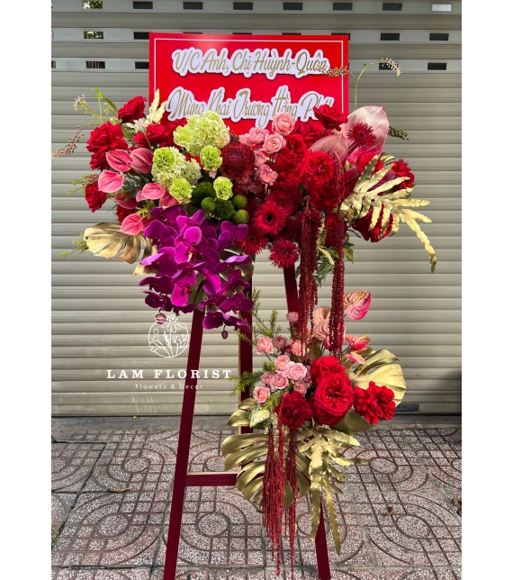 Kệ hoa khai trương Hồng Phát – Bảng chúc mừng cao cấp