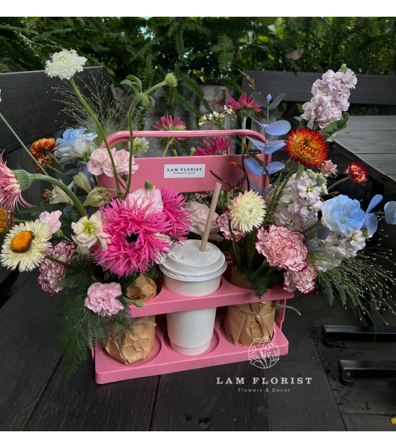 Giỏ hoa coffee-flower màu hồng