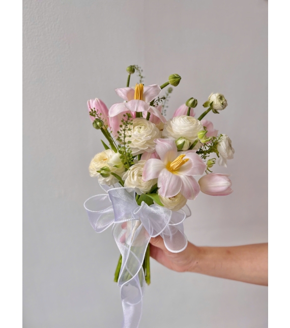 Hoa cưới Tulip mix Mao lương tone hồng