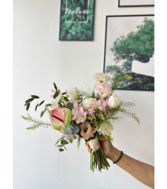 Hoa cưới tone hồng trắng mix